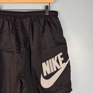 VTG Y2K Nike Men's XL Black Gray Nylon Lined 5" Shorts Big Swoosh Logo Pockets